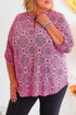 Plus Size Paisley Print V Neck Roll Tab Sleeve Blouse